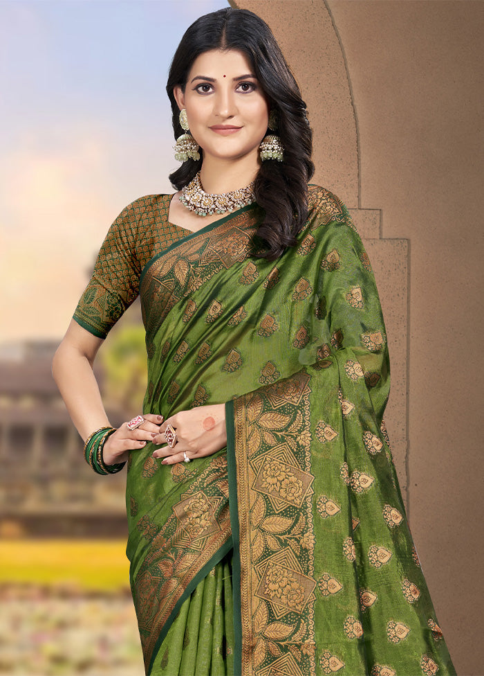 Mehendi Spun Silk Saree With Blouse Piece Cheap Online Online