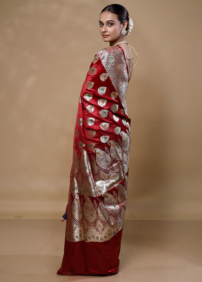 Red Banarasi Silk Saree With Blouse Piece Clearance New Arrival