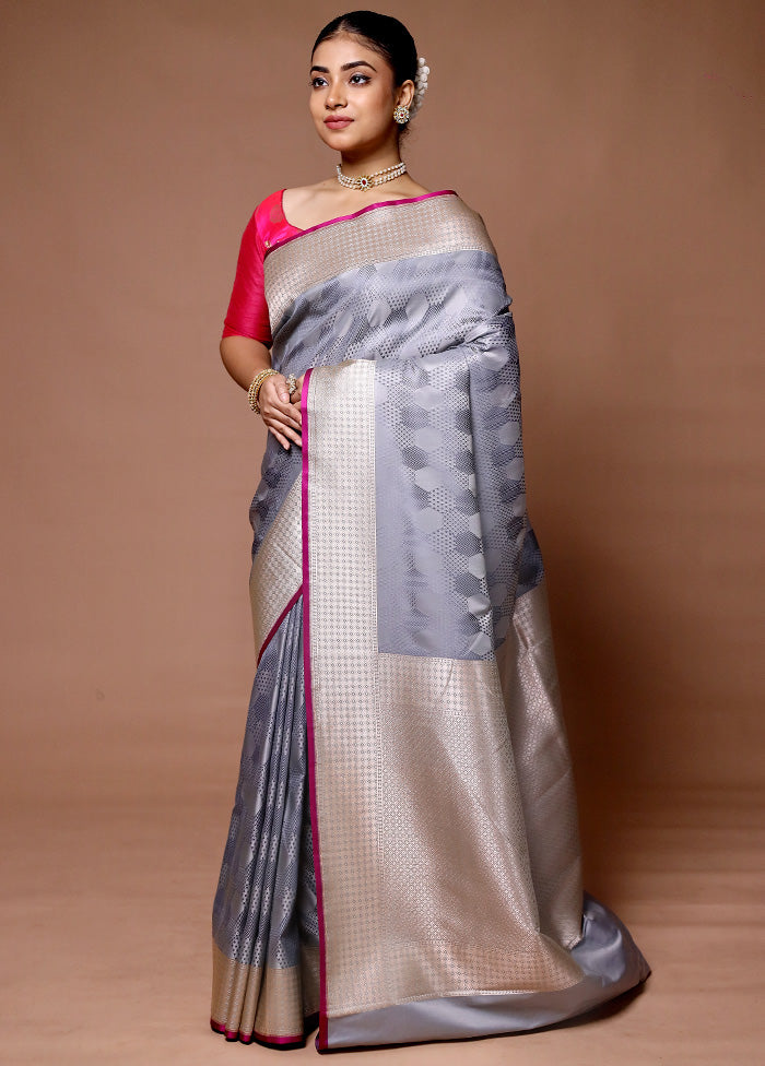 Grey Katan Silk Saree With Blouse Piece Buy Authentic Online