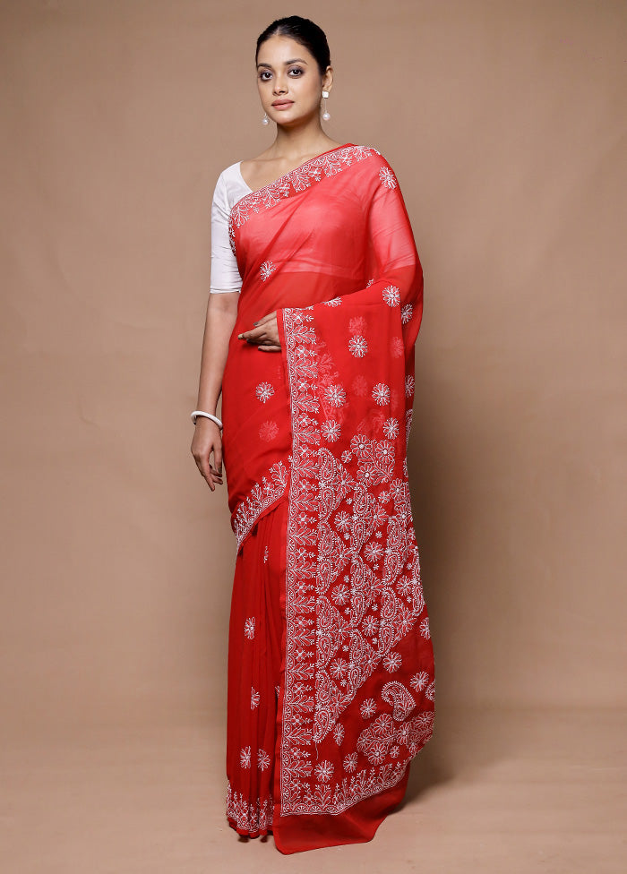 Red Pure Cotton Saree With Blouse Piece 100% Original Sale Online