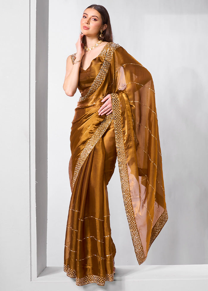 Brown Spun Silk Saree With Blouse Piece Sale Best Seller