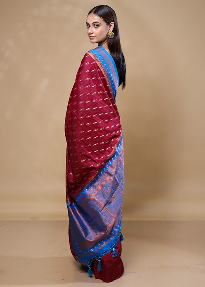 Maroon Dupion Silk Saree With Blouse Piece Free Shipping Manchester Great Sale