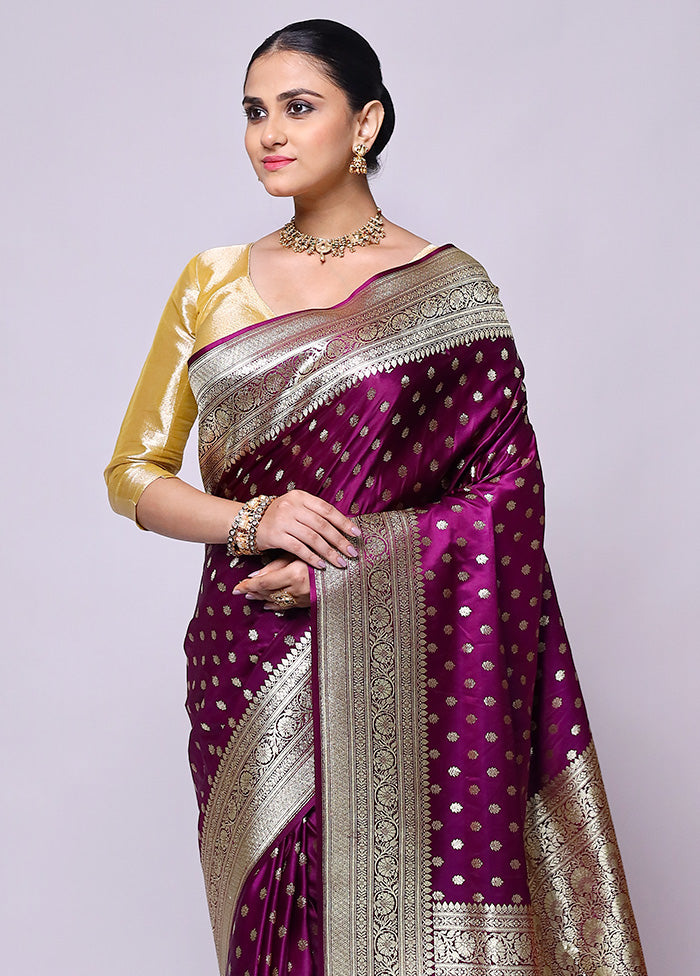 Purple Banarasi Silk Saree With Blouse Piece Sale Pre Order