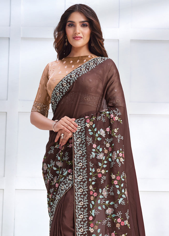 Brown Georgette Saree With Blouse Piece Outlet Store Cheap Pice