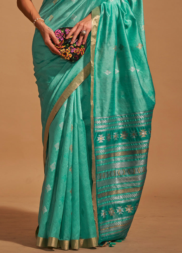 Rama Spun Silk Saree With Blouse Piece Cheap Fake