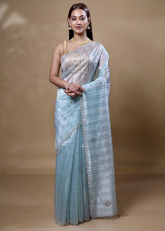 Blue Silk Saree With Blouse Piece Order Cheap Online