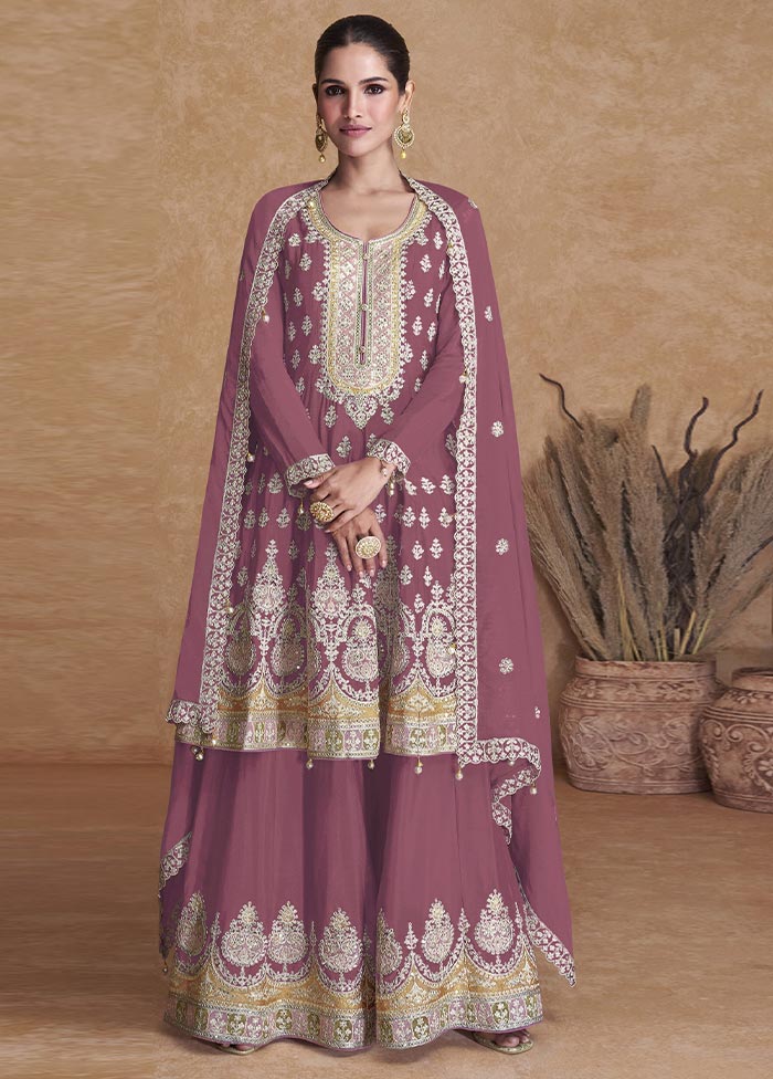 3 Pc Mauve Semi Stitched Georgette Suit Set Buy Cheap Factory Outlet