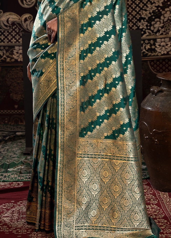 Bottle Green Banarasi Silk Saree With Blouse Piece Outlet Great Deals