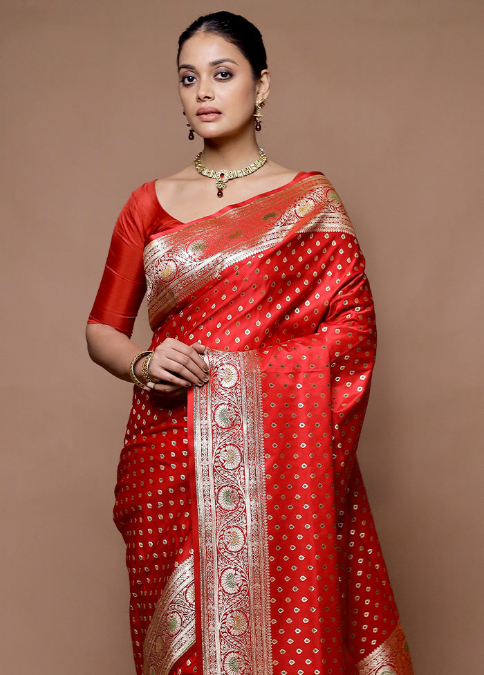 Red Banarasi Silk Saree With Blouse Piece Buy Cheap With Mastercard