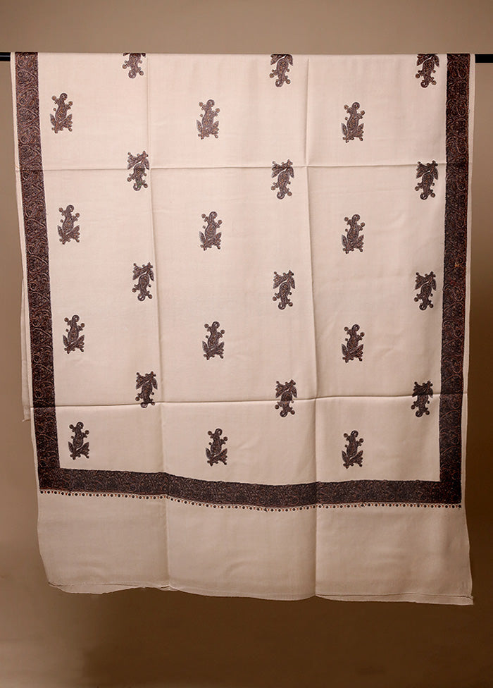 Cream Butta Work With Zari Woven Border Shawl Low Pice For Sale