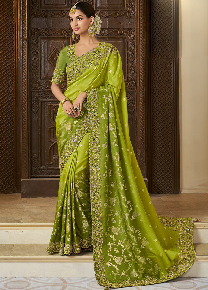 Green Spun Silk Saree With Blouse Piece For Sale Finishline