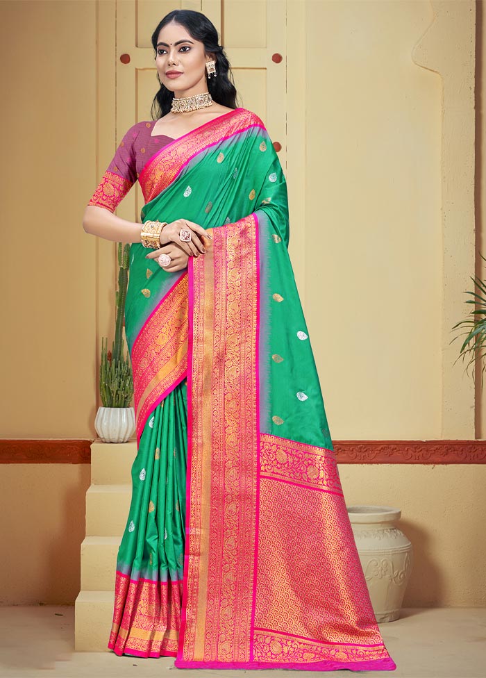 Teal Green Dupion Silk Saree With Blouse Piece Enjoy For Sale