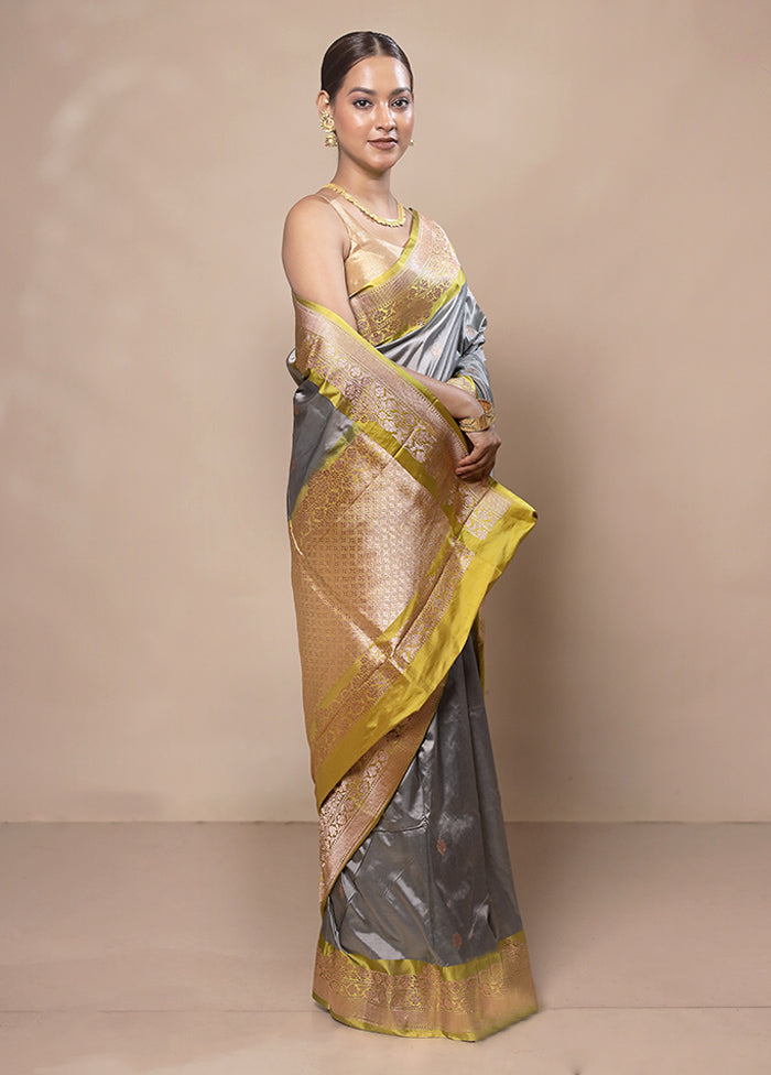 Grey Handloom Katan Pure Silk Saree With Blouse Piece Discount Best Place