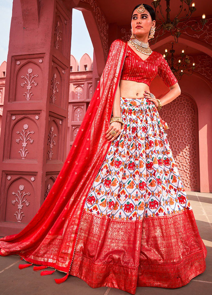 3 Pc Multicolor Silk Semi Stitched Lehenga Set Outlet Great Deals