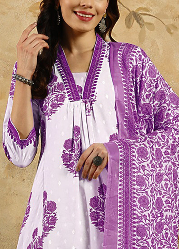 3 Pc Purple Readymade Cotton Dupatta Suit Set Finishline For Sale