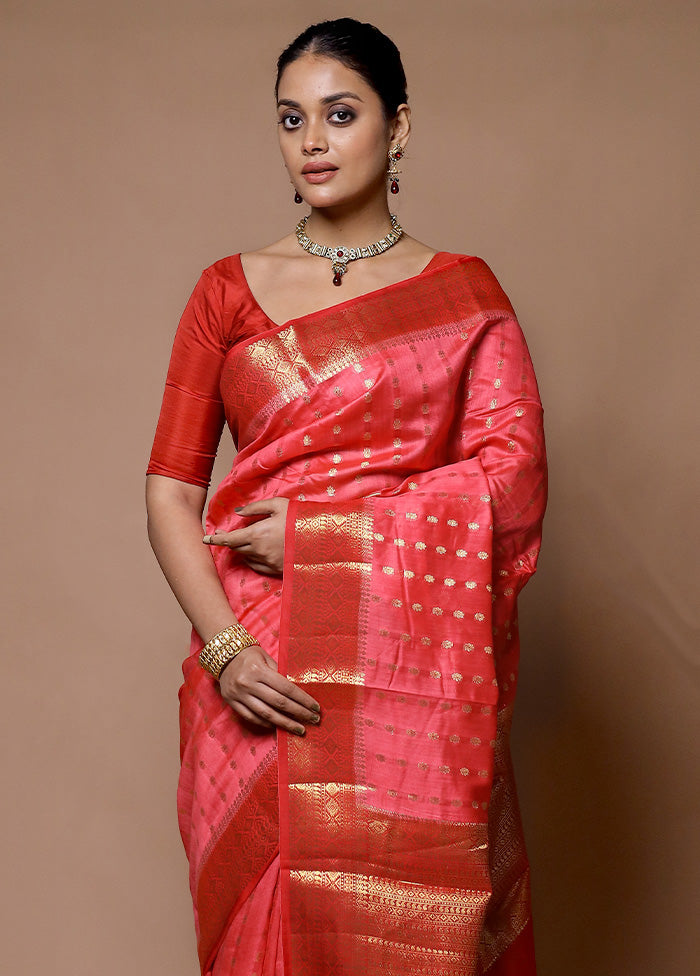 Red Handloom Dupion Pure Silk Saree With Blouse Piece Cheap Sale Pick A Best