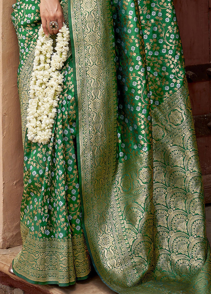 Green Banarasi Silk Saree With Blouse Piece Outlet Original