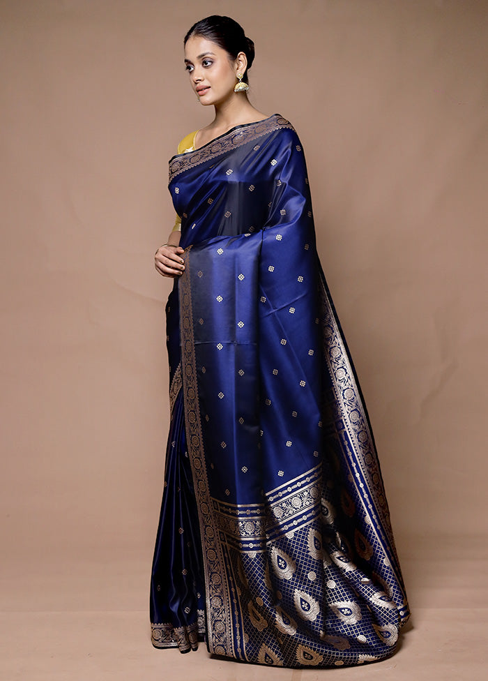 Blue Banarasi Silk Saree With Blouse Piece Clearance Perfect