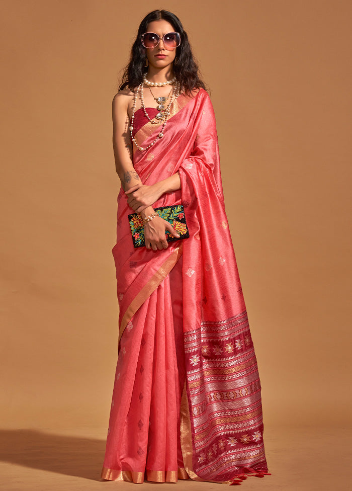 Pink Spun Silk Saree With Blouse Piece Discount Great Deals