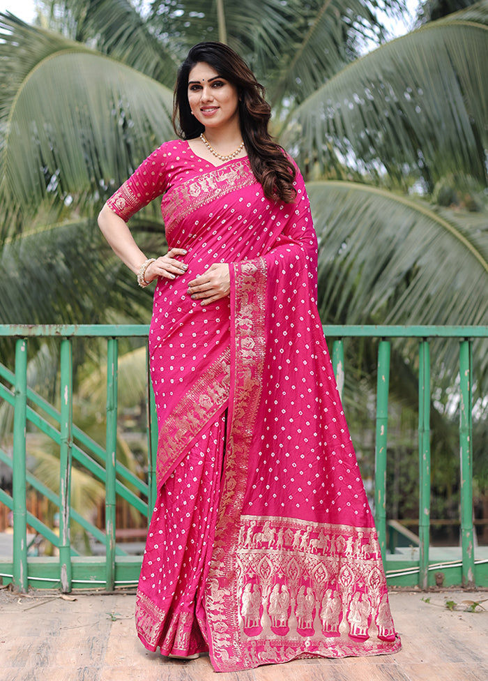 Pink Spun Silk Saree With Blouse Piece Free Shipping View