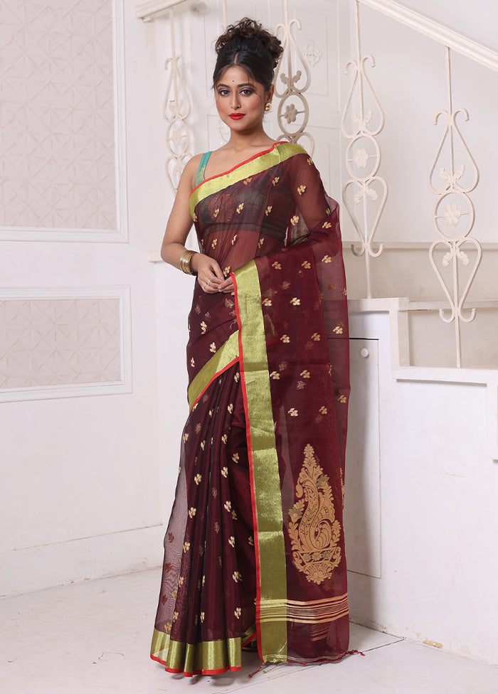 Maroon Pure Cotton Saree With Blouse Piece Clearance Footlocker Pictures