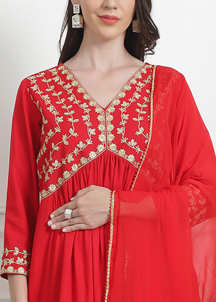 3 Pc Red Readymade Rayon Suit Set Cheap Supply