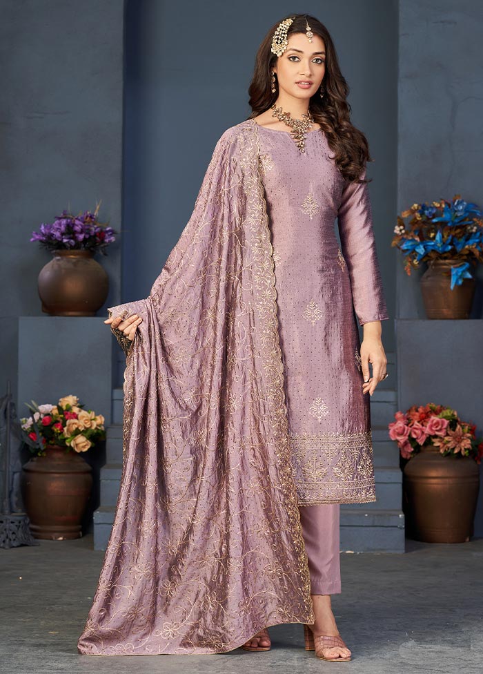 3 Pc Mauve Semi Stitched Georgette Suit Set Shipping Discount Sale