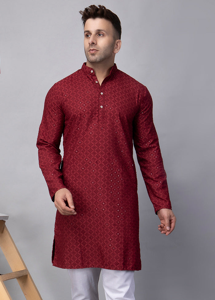 2 Pc Maroon Viscose Kurta Pajama Set Sale Popular