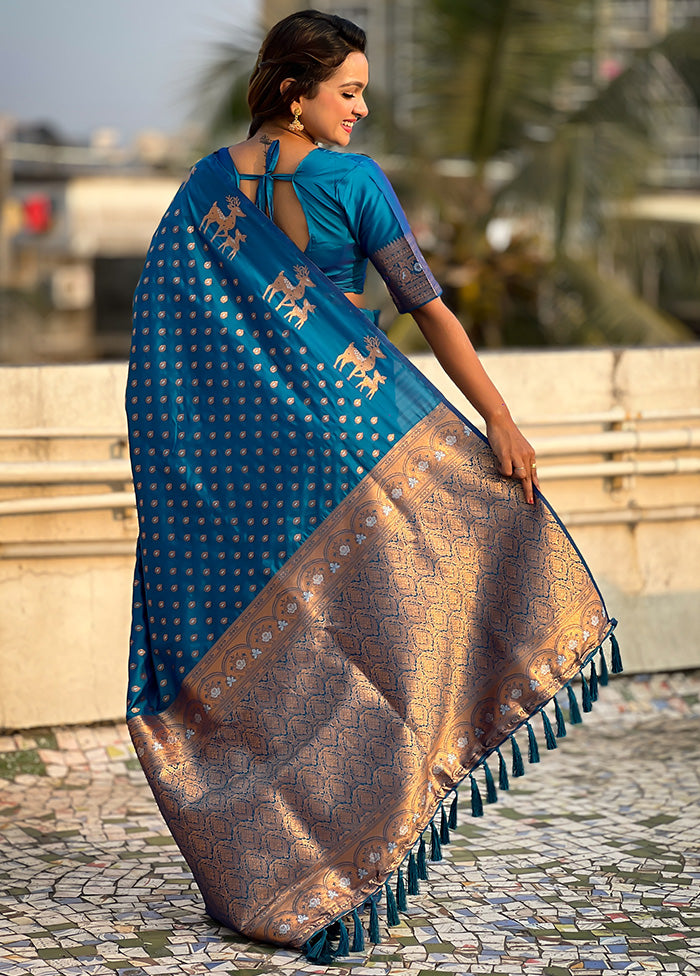 Blue Spun Silk Saree With Blouse Piece How Much Cheap Online