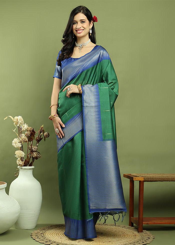 Green Dupion Silk Saree With Blouse Piece Cheap Sale Online