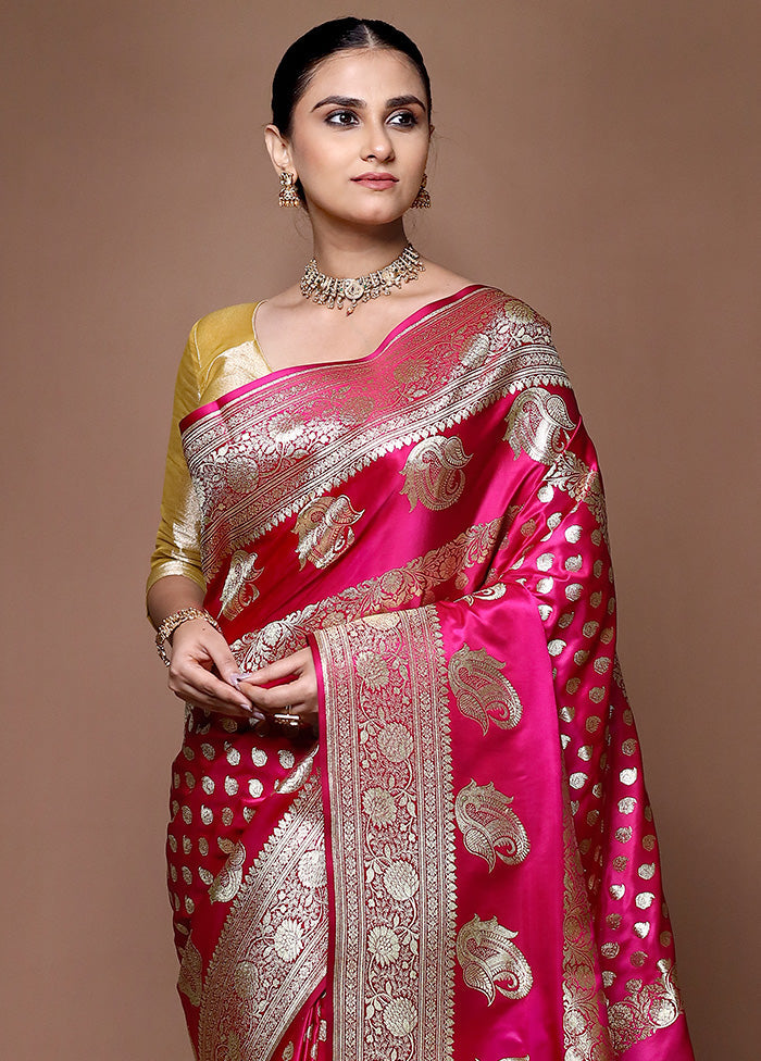 Pink Banarasi Silk Saree With Blouse Piece Footlocker Pictures