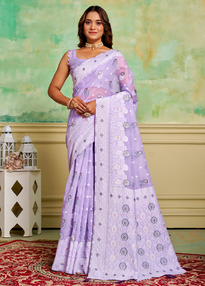 Lavender Cotton Saree With Blouse Piece Sale Browse