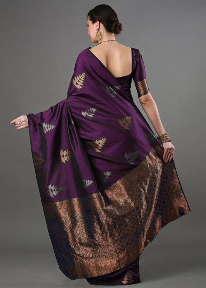 Wine Banarasi Silk Saree With Blouse Piece Cheap Sale Brand New Unisex