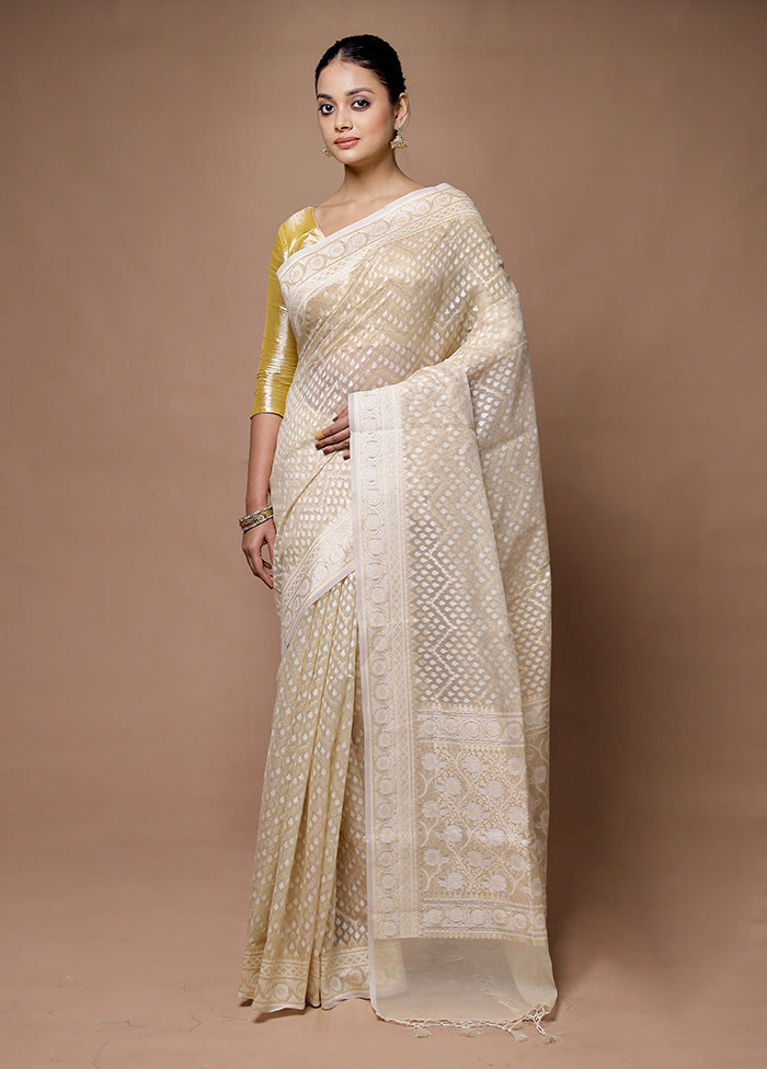 Cream Kora Silk Saree With Blouse Piece Buy Cheap Cheapest