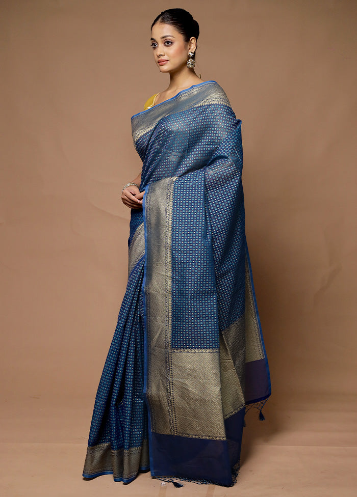 Blue Kora Silk Saree With Blouse Piece Outlet Best Pices