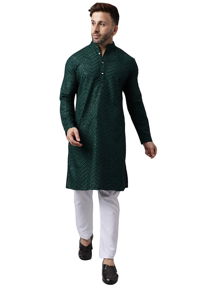 2 Pc Green Silk Kurta Pajama Set Sale 2025 Newest