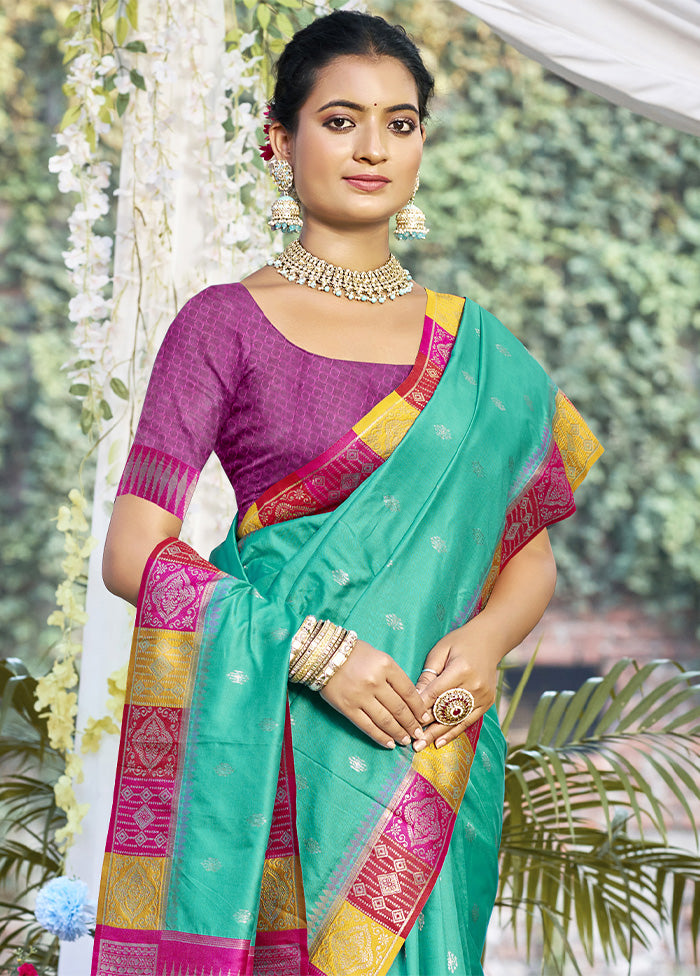 Teal Green Dupion Silk Saree With Blouse Piece Professional Cheap Pice