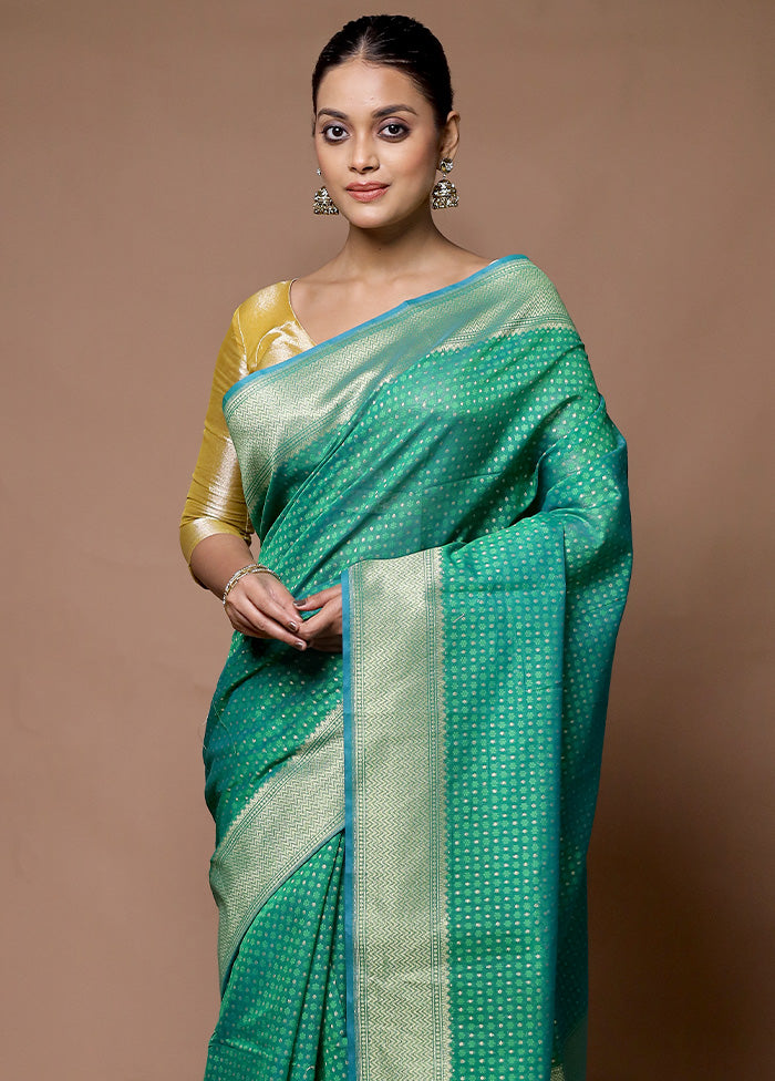 Green Kora Silk Saree With Blouse Piece For Cheap Sale Online