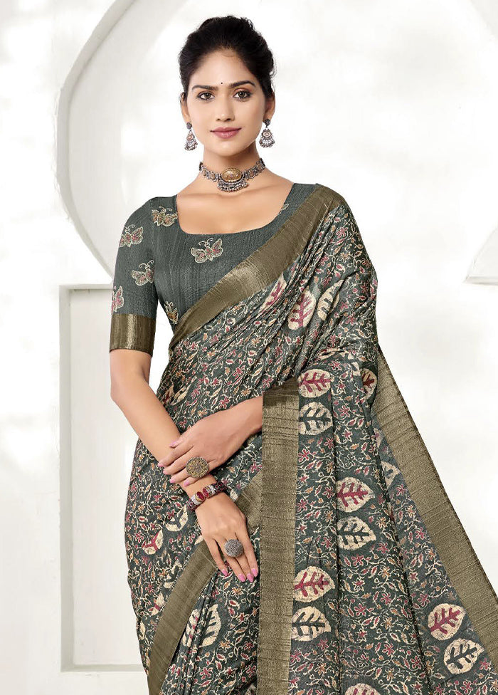 Grey Spun Silk Saree With Blouse Piece Pictures Cheap Pice