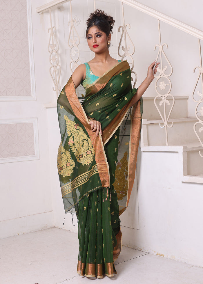 Green Pure Cotton Saree With Blouse Piece Outlet Brand New Unisex