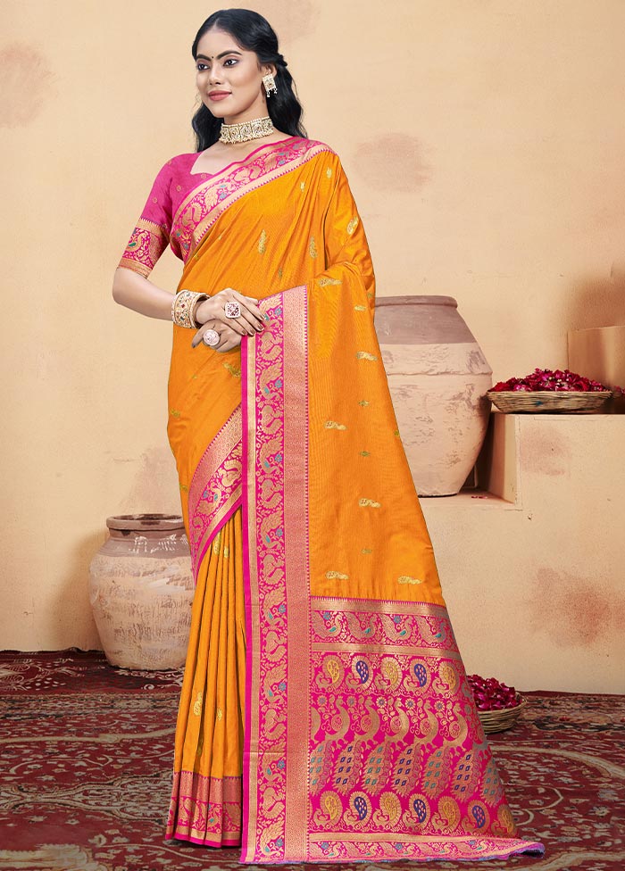 Mustard Dupion Silk Saree With Blouse Piece Fashionable Online