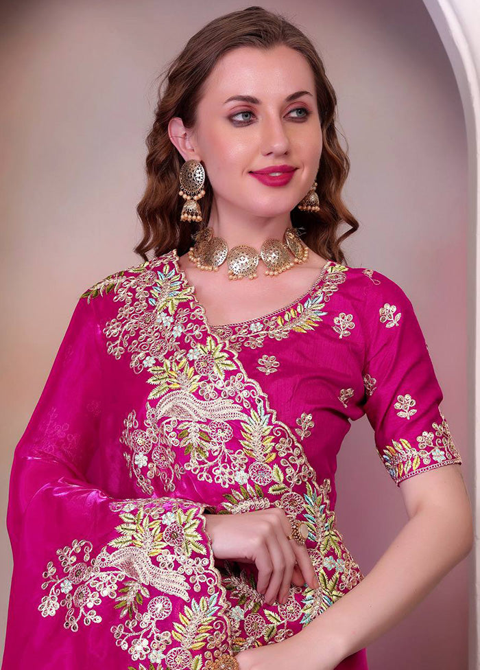 Pink Spun Silk Saree With Blouse Piece Free Shipping 100% Original