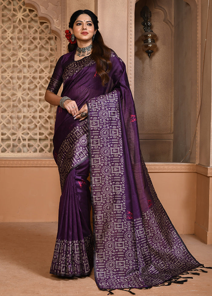 Purple Spun Silk Saree With Blouse Piece Wide Range Of Cheap Online