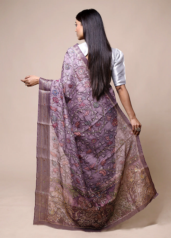 Purple Tussar Silk Saree With Blouse Piece Latest Cheap Online