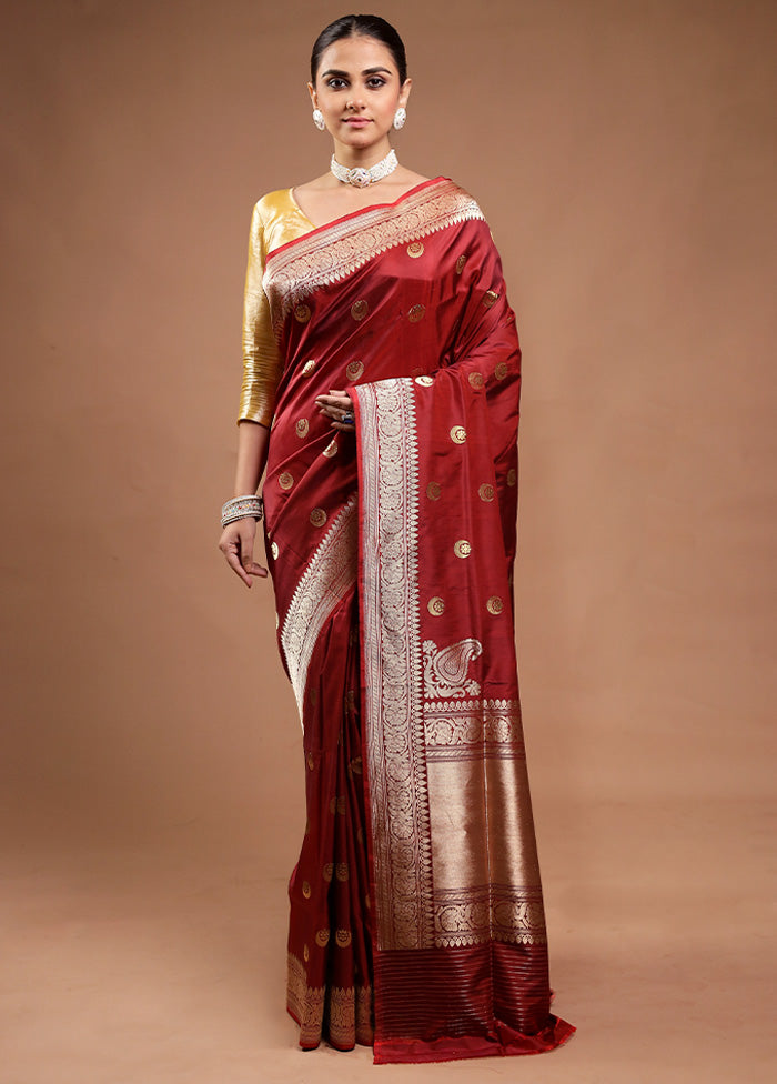 Maroon Handloom Katan Pure Silk Saree With Blouse Piece Outlet Lowest Pice