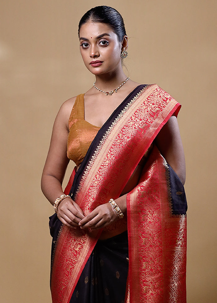 Black Dupion Silk Saree With Blouse Piece Cheap Sale Manchester Great Sale