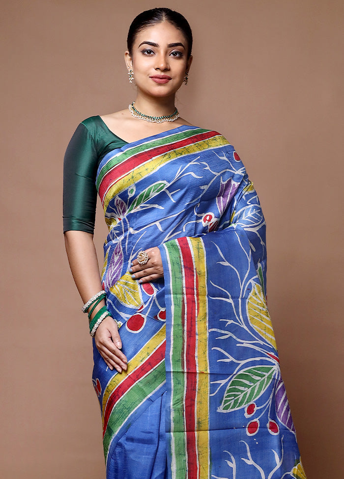 Blue Printed Pure Silk Saree Without Blouse Piece Buy Cheap Inexpensive