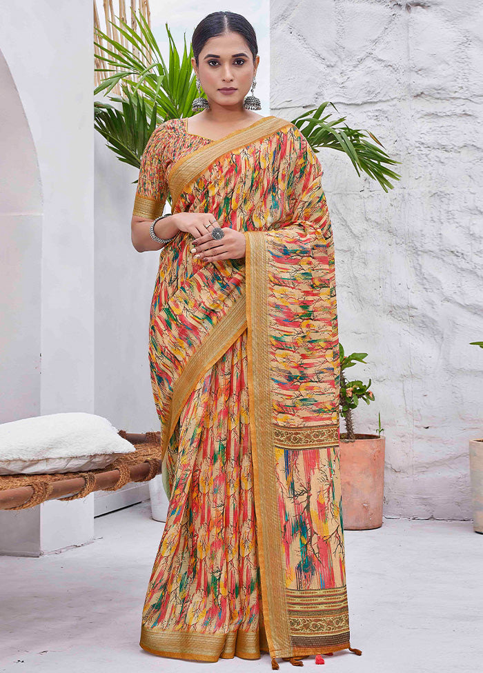 Mustard Linen Silk Saree With Blouse Piece Discount Online Online