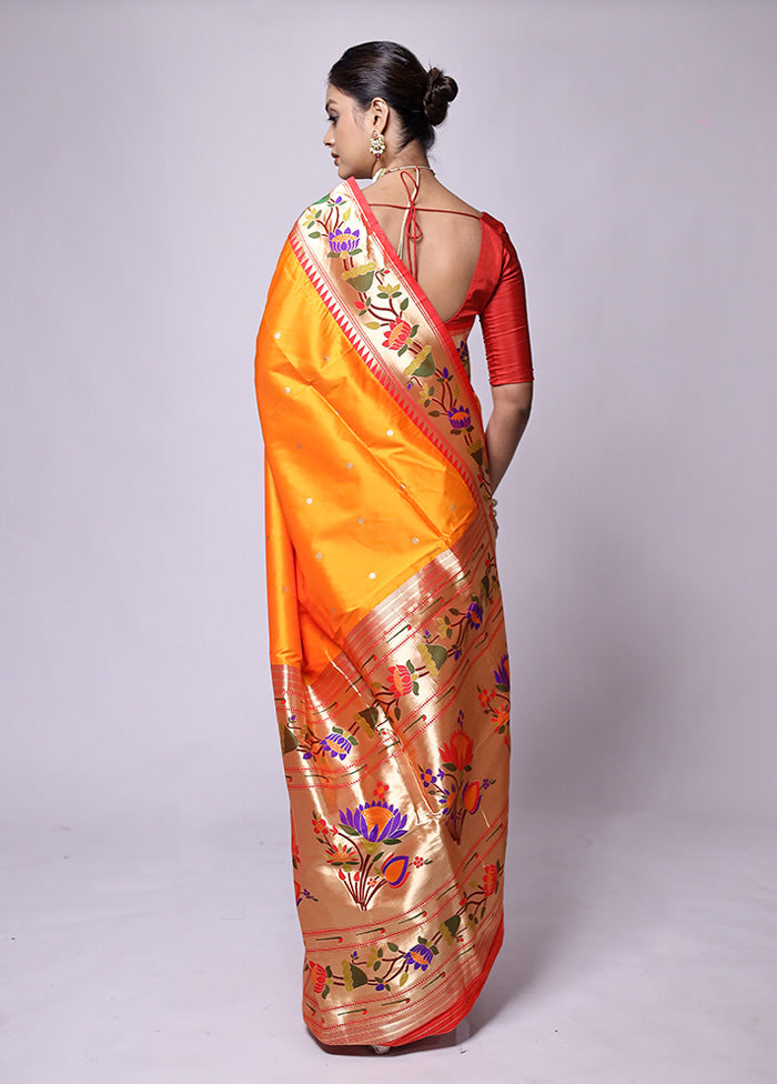 Yellow Katan Silk Saree With Blouse Piece With Credit Card Free Shipping