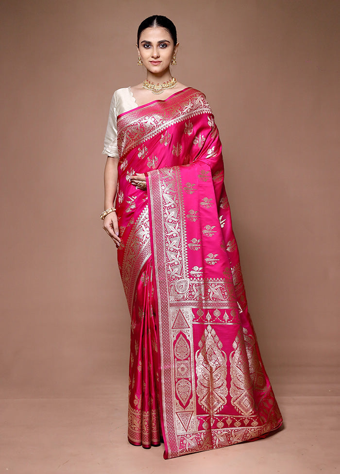 Pink Banarasi Silk Saree With Blouse Piece Sale Wide Range Of